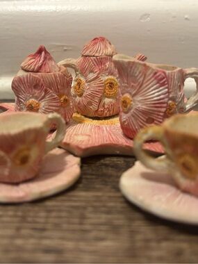 Source Unknown Pink and Yellow Floral Ceramic Mini Tea Set